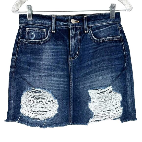 L'agence NWT Jolene Distressed Mini Skirt Newberry Blue Size 24 100% Cotton - Picture 2 of 8